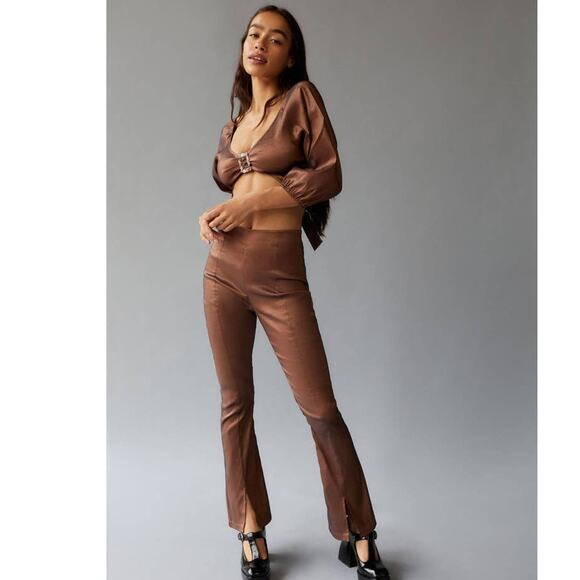 New Free People x Hosbjerg Elora Flare Pants $168 EU MEDIUM/US 6 Metallic Walnut - Picture 7 of 10